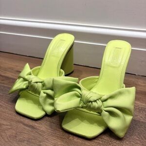 Topshop Neon Lime Bow Block Heel Mules